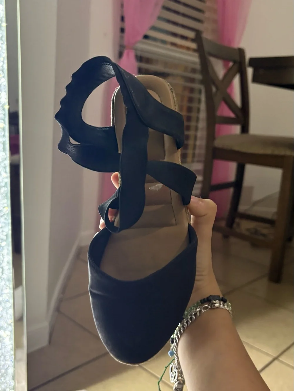 Black Espadrille Wedge Flat with ankle tied